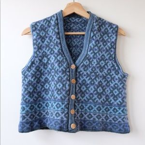 Vintage Hand knit Wool Button down Vest